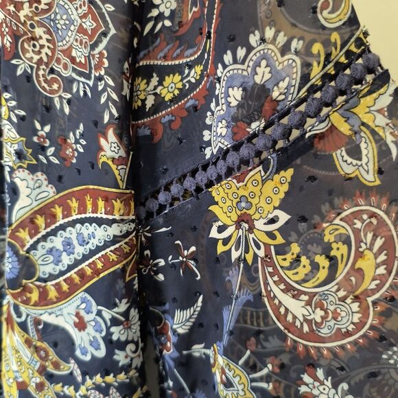 Style & Co Peasant Top XL Sheer Swiss Dot Paisley Blue Career Bell Sleeves Flowy - Picture 6 of 16